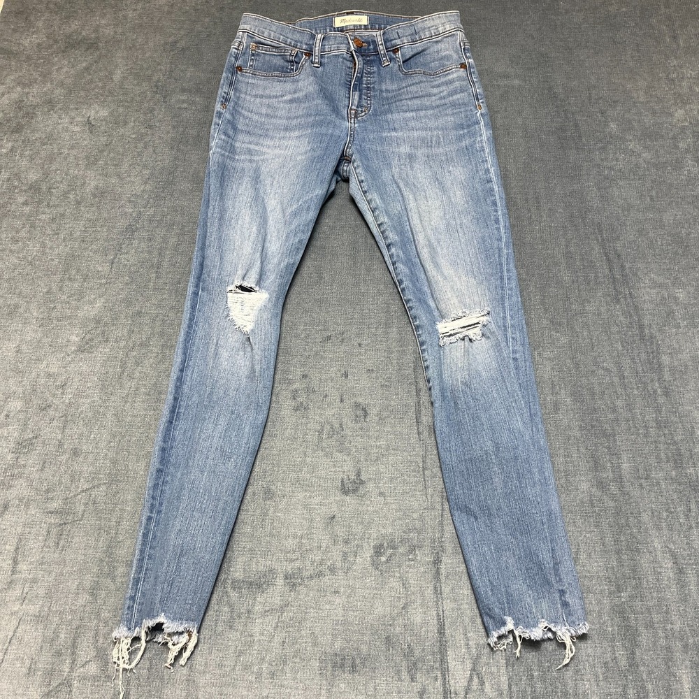 Madewell Jeans Women 29 28x28 Blue 9" High Rise Skinny Leg Frayed Hem Distressed
